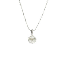 Charger l&#39;image dans la galerie, Silver Shell &amp; Pearl Necklace | Hypoallergenic Minimalist Jewelry | Adjustable 45cm Beach Wedding Gift