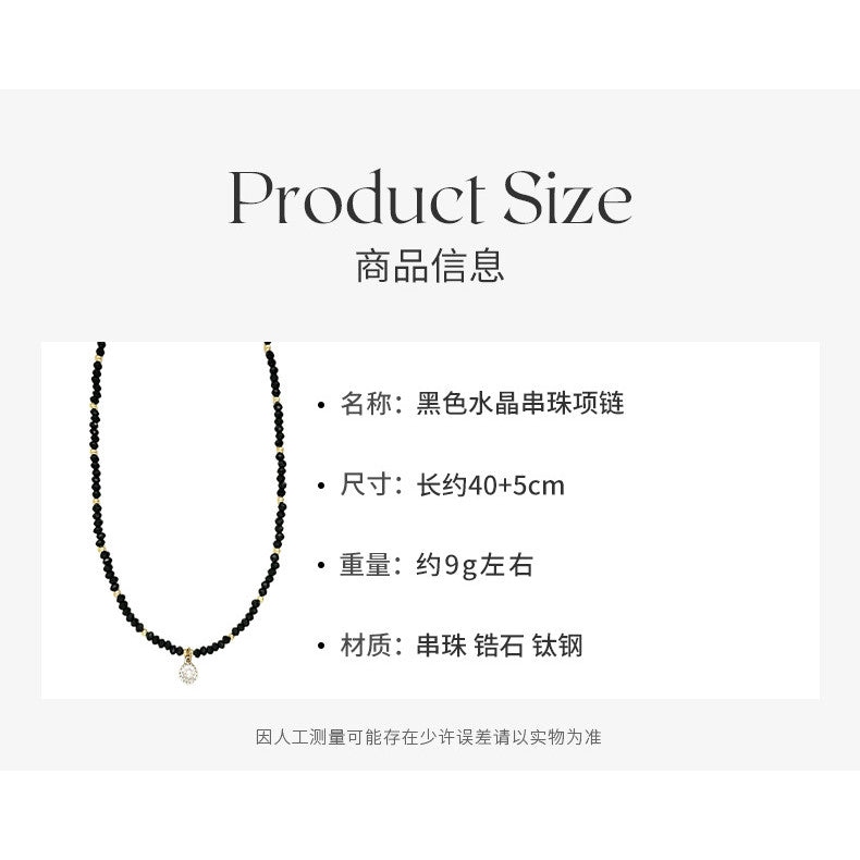 Black Onyx & Gold Bead Necklace | Hypoallergenic Adjustable 50cm Chain with Diamond Charm | Unisex Daily Jewelry