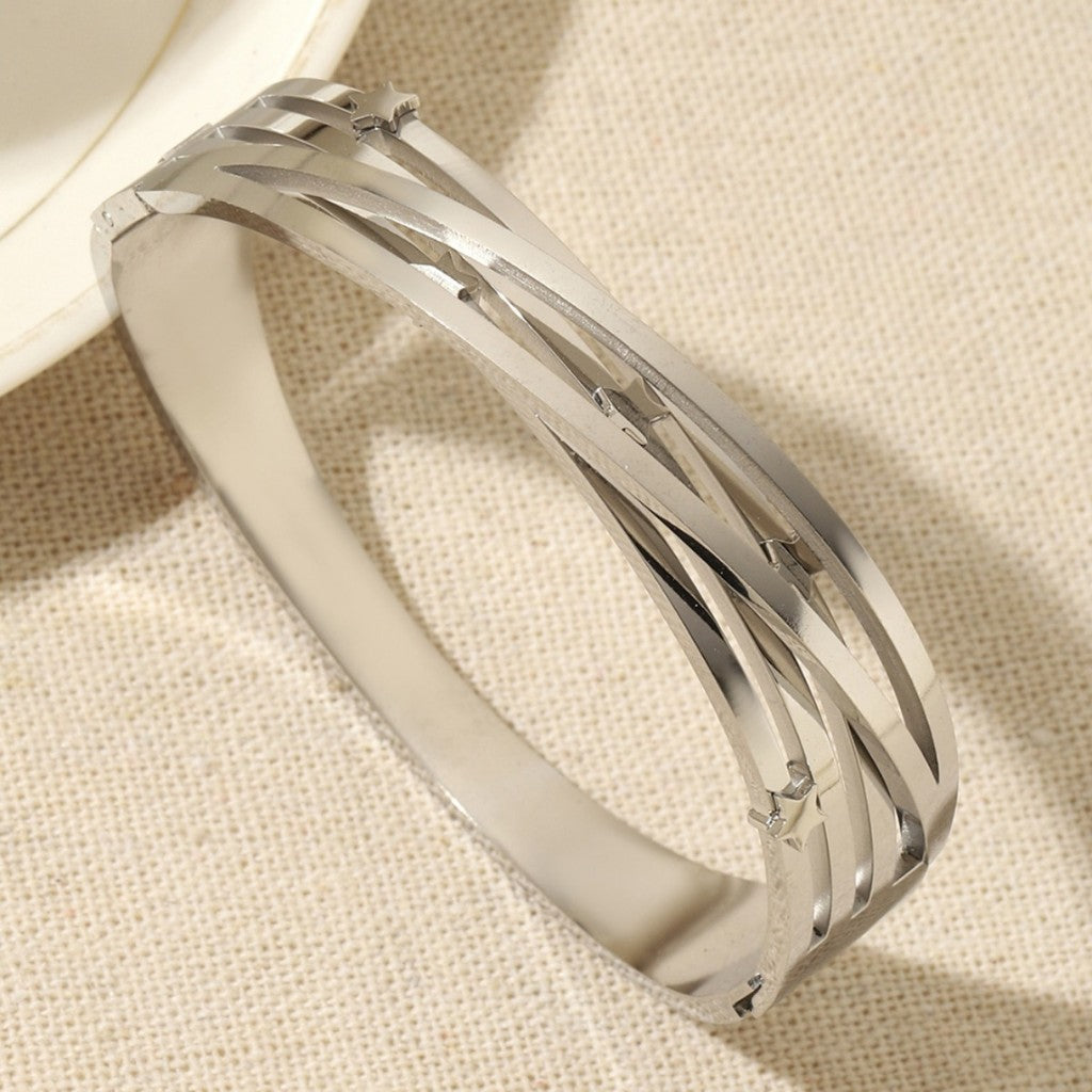 【Bangle Bracelet】Celestial Geometry | Dual-Tone Titanium Steel with Precision Dimensioning